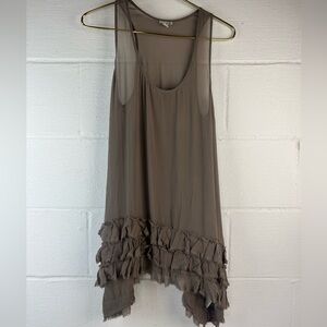 Odille Tan Silk Sleeveless Tunic Top, 4